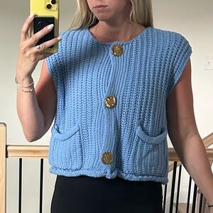 Marshalls Light Blue Chunky Knit Button-Front Vest